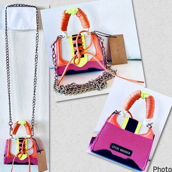 NWT Steve Gorgeous Madden BDORRA Neon Orange Pink Silver Crossbody mini bag - Picture 1 of 13